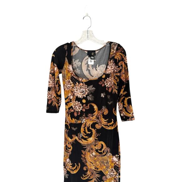 Roberto Cavalli Just Cavalli Black‎ Gold Floral Stretch Scoop Neck Dress Size 4 - Picture 4 of 12
